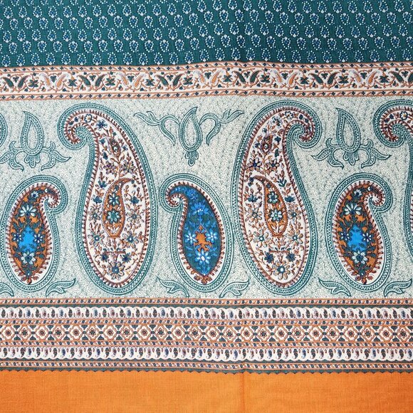 Upholstery Fabric by Concord Border Paisley Green Orange 54" x 42" - Picture 5 of 13